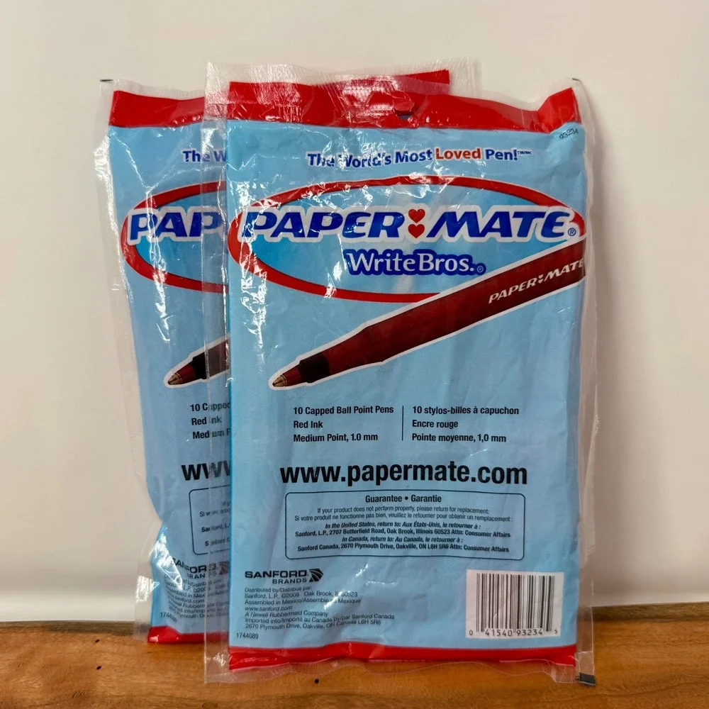Paper Mate Write Bros Red Ink Ballpoint Pens Medium 1.0mm 20 Count 2 Packs 93234